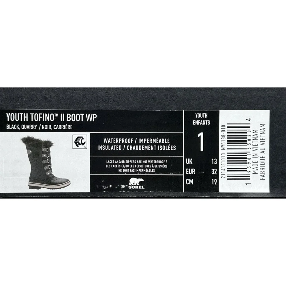 SOREL Youth Girls Tofino II Snow Boots Winter Shoes Size 1Y Waterproof Insulated